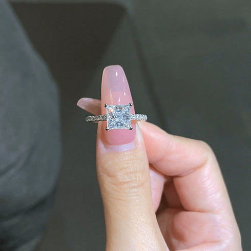 Hallmarked Silver Elegant Princess Cut Ring