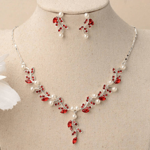 Hallmark Silver Sadabahar Red Design Jewelry Set