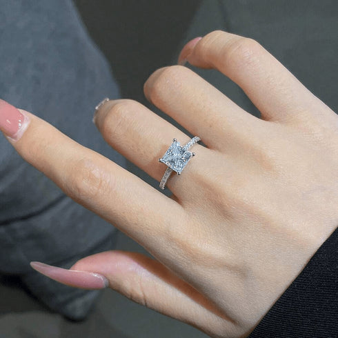 Hallmarked Silver Elegant Princess Cut Ring