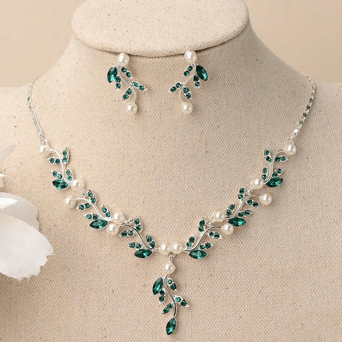 Hallmark Silver Sadabahar Green design Jewelry Set