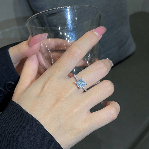 Hallmarked Silver Elegant Princess Cut Ring