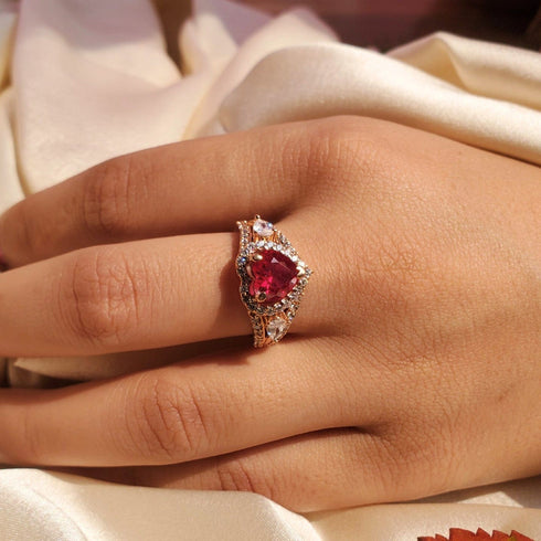 Hallmark Silver Rose Gold Ruby Diamond Cut Heart Pure Ring