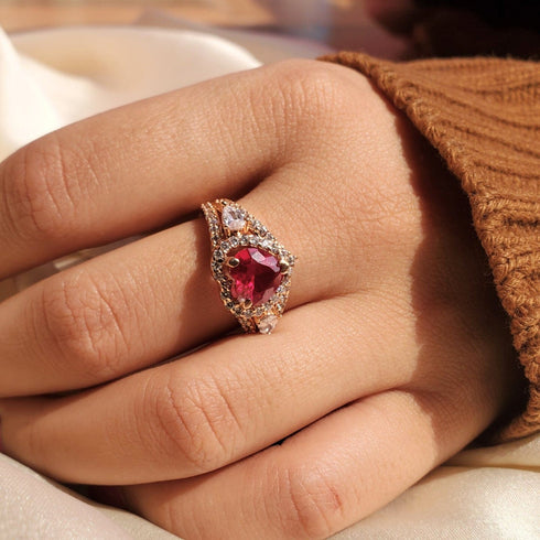 Hallmark Silver Rose Gold Ruby Diamond Cut Heart Pure Ring