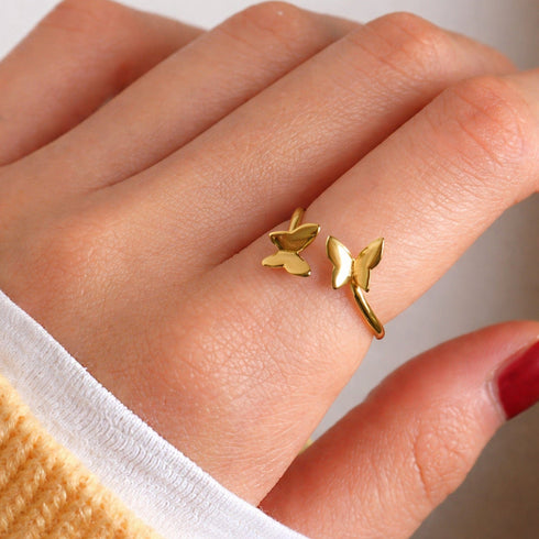 Hallmark Silver Couple Butterfly Gold Plated Ring