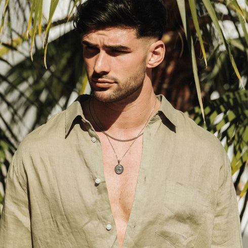 Hallmark Silver Compass Men Pendant Link Chain