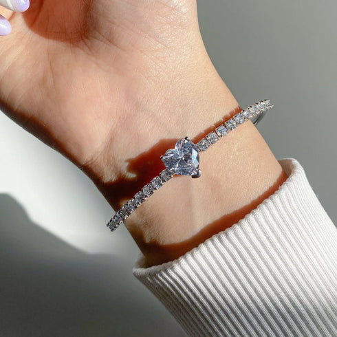 Hallmark Silver Heart Shape White Tennis Bracelet