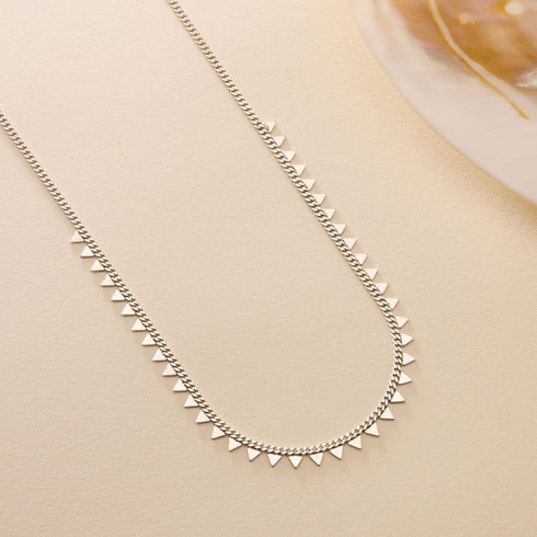 Hallmark Silver Rhodium Plated Gourmet Chain Minimalist Triangle Necklace