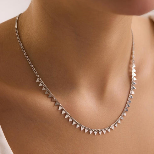Hallmark Silver Rhodium Plated Gourmet Chain Minimalist Triangle Necklace