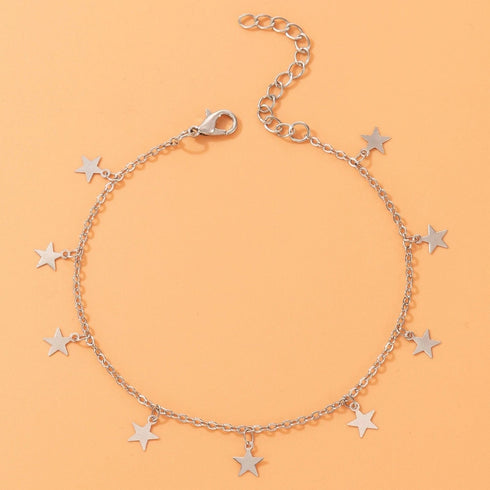 Hallmark Silver Star Charm Pair Anklet