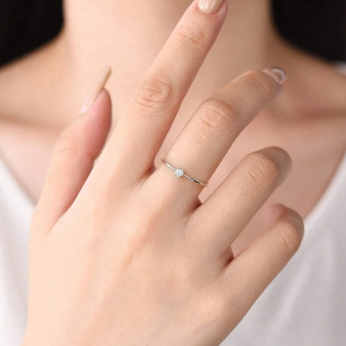 Minimal Sterling Silver Solitaire Ring With AD
