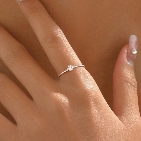 Minimal Sterling Silver Solitaire Ring With AD