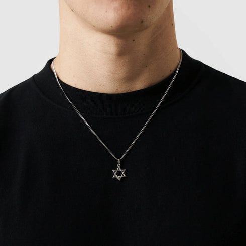Hallmark Silver Star of David Men Pendant Cuban Chain