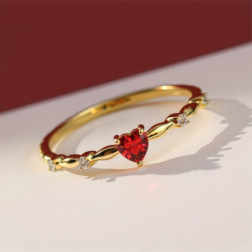 Hallmark Silver Red Heart Minimal Gold Plated Ring