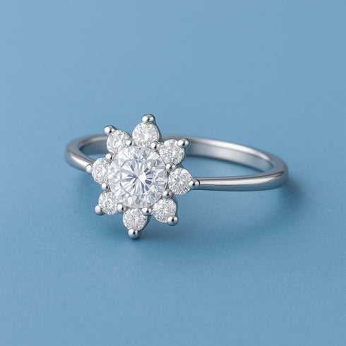 Zarkan 925 Silver Flower Solitaire American Diamond Ring