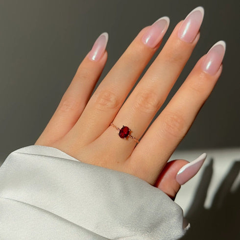 Hallmark Silver Oval Red Self Love Gold Plated Chain Ring