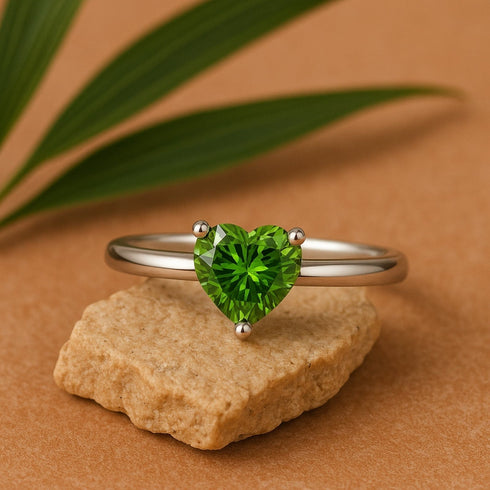 Zarkan Green Heart Silver Ring
