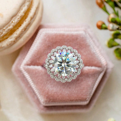 Hallmarked Classic Cocktail Silver Ring With Classic Diamond