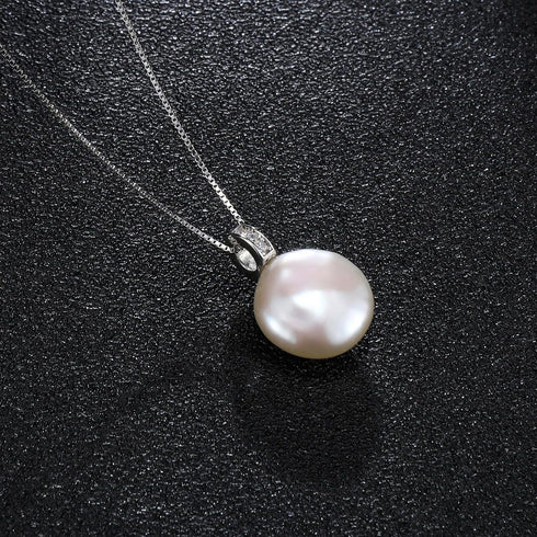 Hallmarked Silver Oval PEARL Pendant With Chain