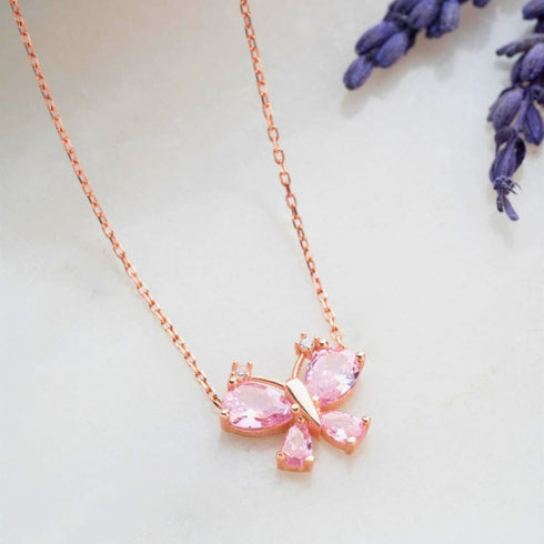 Hallmark Silver Dragonfly Necklace with Pink Zircon Stone