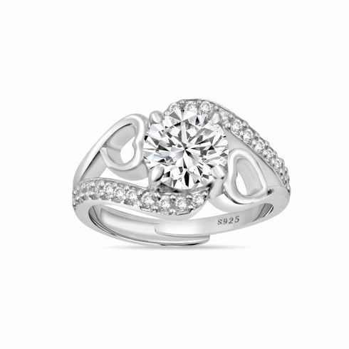 Zarkan Dual Love Heart American Diamond Silver Ring