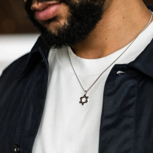 Hallmark Silver Star Of David With Black Tinted Men Pendant