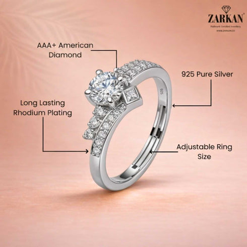 Zarkan 925 Silver Eagle Solitaire American Diamond Ring