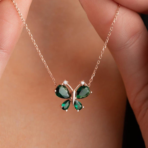Hallmark Silver Dragonfly Necklace with Green Zircon Stone