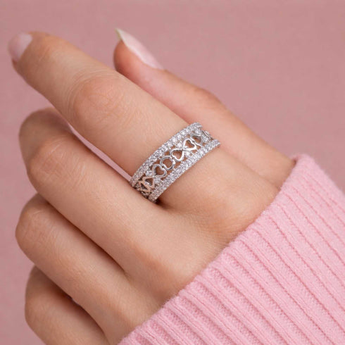 Zarkan 925 Silver Infinity Heart American Diamond Ring