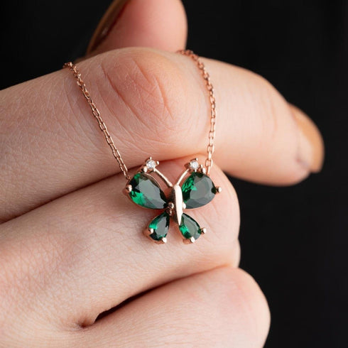 Hallmark Silver Dragonfly Necklace with Green Zircon Stone