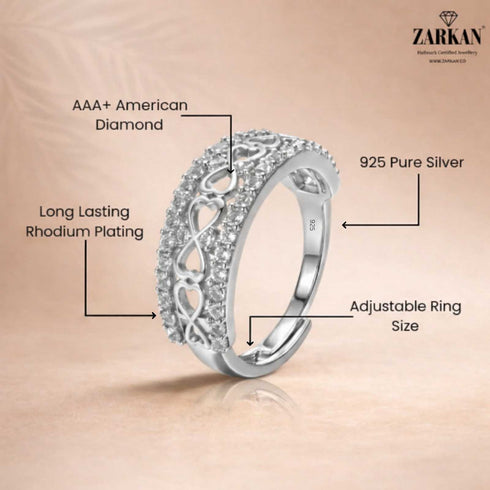 Zarkan 925 Silver Infinity Heart American Diamond Ring