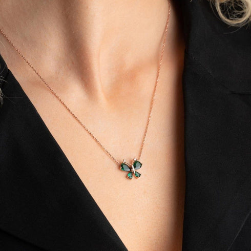 Hallmark Silver Dragonfly Necklace with Green Zircon Stone