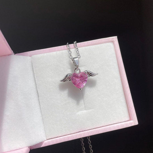 Hallmark Silver Pink Heart Love Bird Pendant