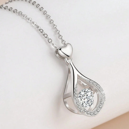 Hallmarked Silver Drop Heart Pendant With Chain