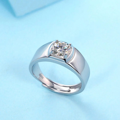 Hallmarked Men's Silver Ring With Classic Diamond