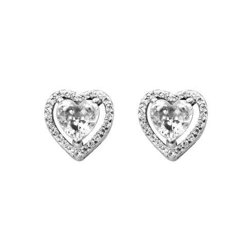 Zarkan Solitaire Heart White Silver Earrings