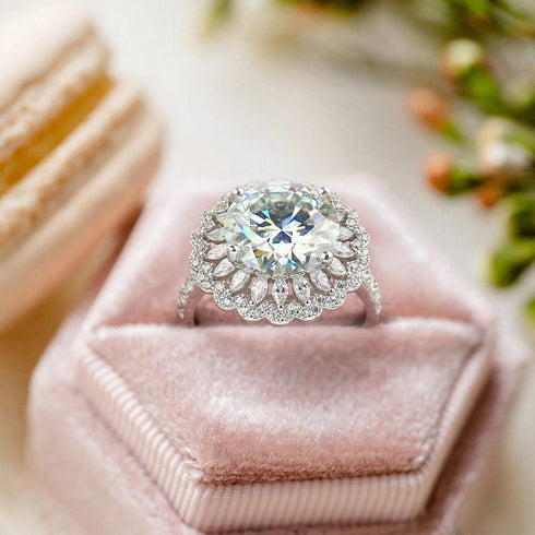 Hallmarked Classic Cocktail Silver Ring With Classic Diamond