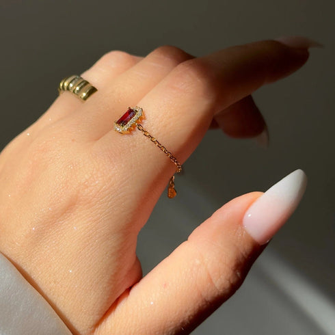 Hallmark Silver Red Vintage Halo Gold Plated Chain Ring