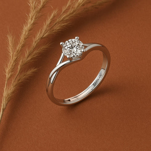 Classic Minimal Silver Solitaire Ring With AD