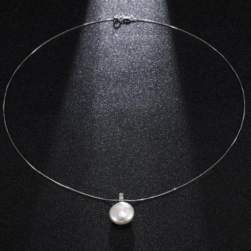 Hallmarked Silver Oval PEARL Pendant With Chain