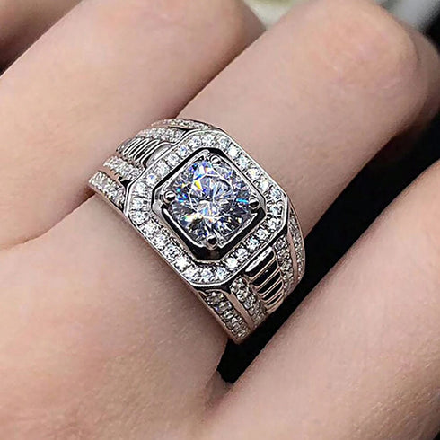Hallmarked Silver Ring With American Diamond For Men
