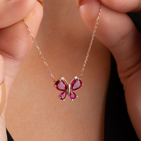 Hallmark Silver Dragonfly Necklace with Red Zircon Stone