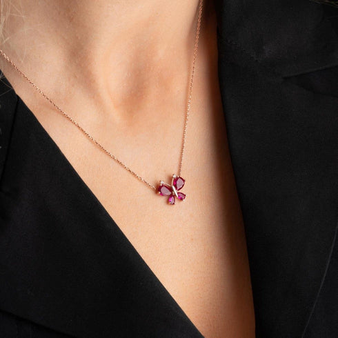 Hallmark Silver Dragonfly Necklace with Red Zircon Stone