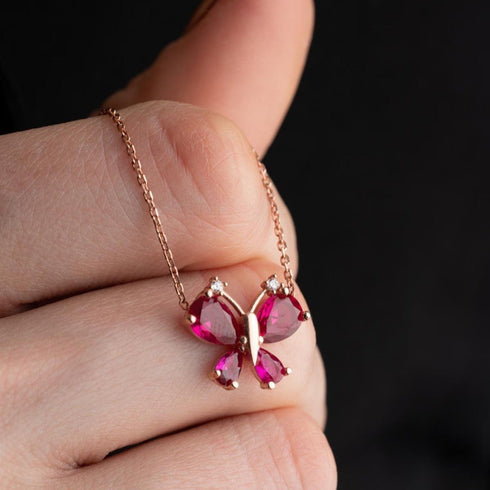 Hallmark Silver Dragonfly Necklace with Red Zircon Stone