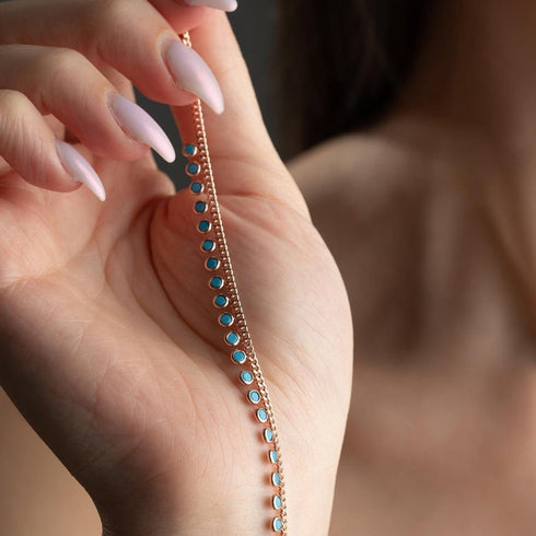 Hallmark Silver Rose Gold Plated Turquoise Stone Pair Anklet