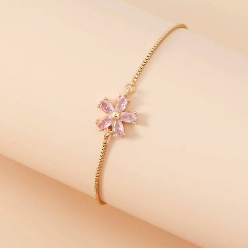 Hallmark Silver Pink Flower American Diamond Gold Plated Bracelet