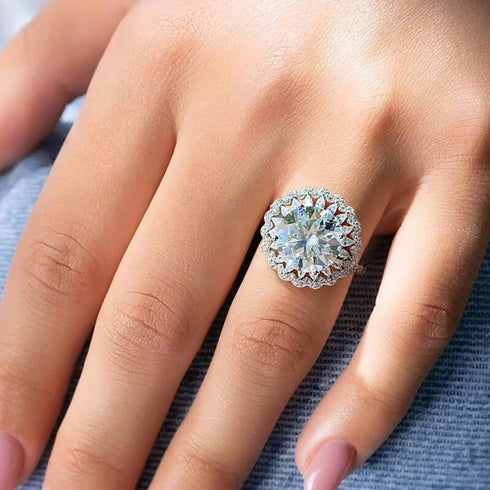 Hallmarked Classic Cocktail Silver Ring With Classic Diamond