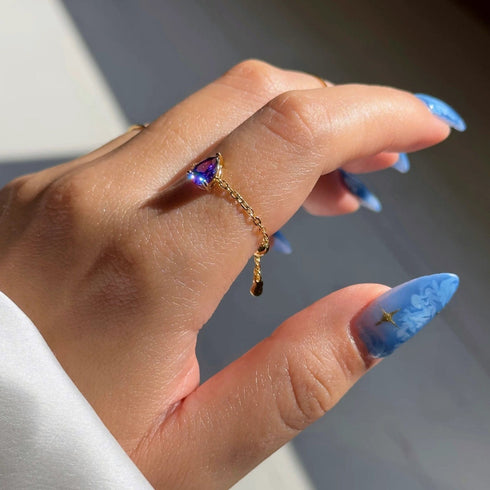 Hallmark Silver Drop Purple Amethyst Gold Plated Chain Ring