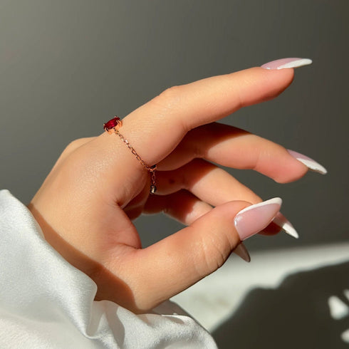 Hallmark Silver Oval Red Self Love Gold Plated Chain Ring