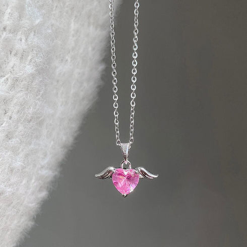Hallmark Silver Pink Heart Love Bird Pendant