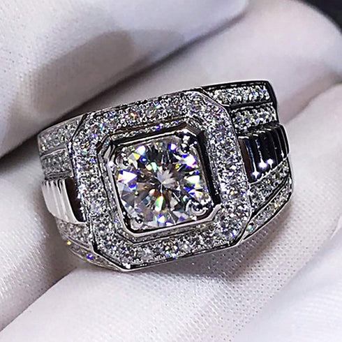 Hallmarked Silver Ring With American Diamond For Men